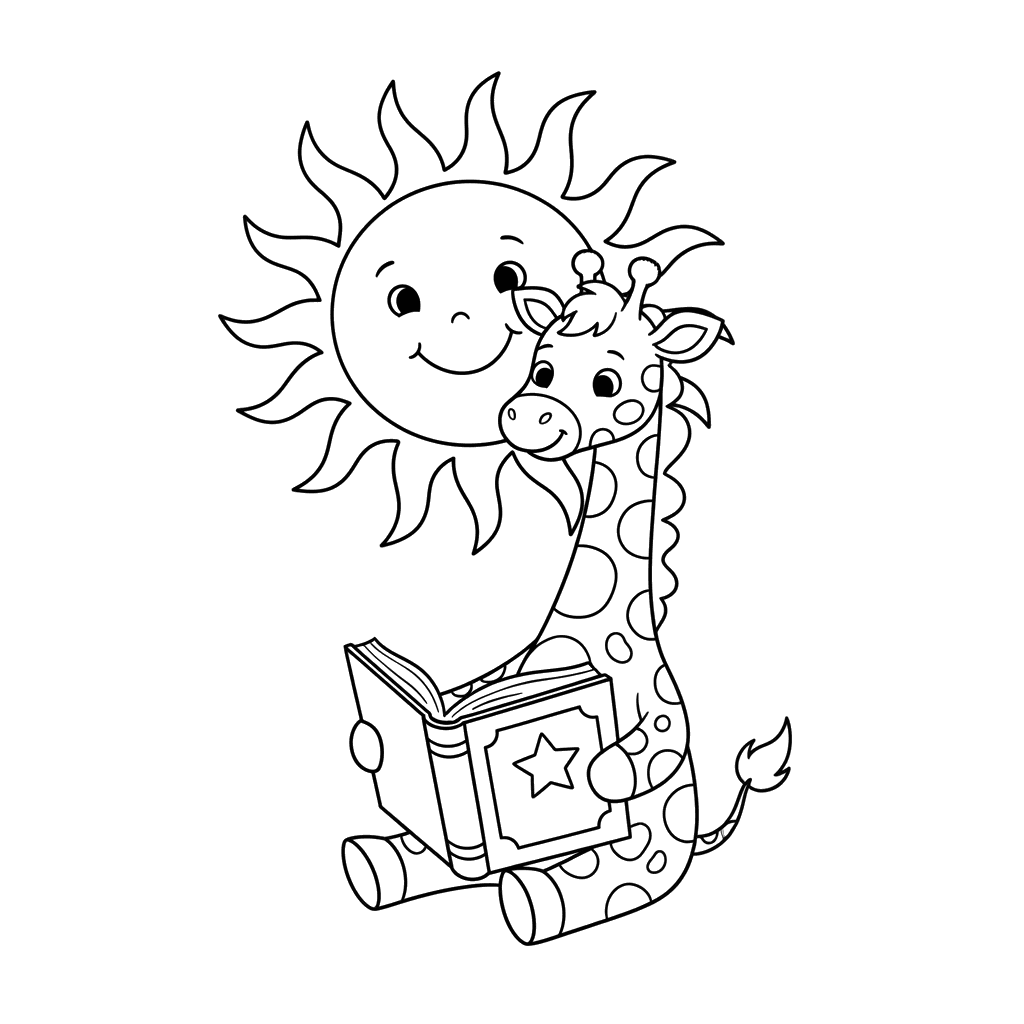 Giraffe Reading Book Coloring Page