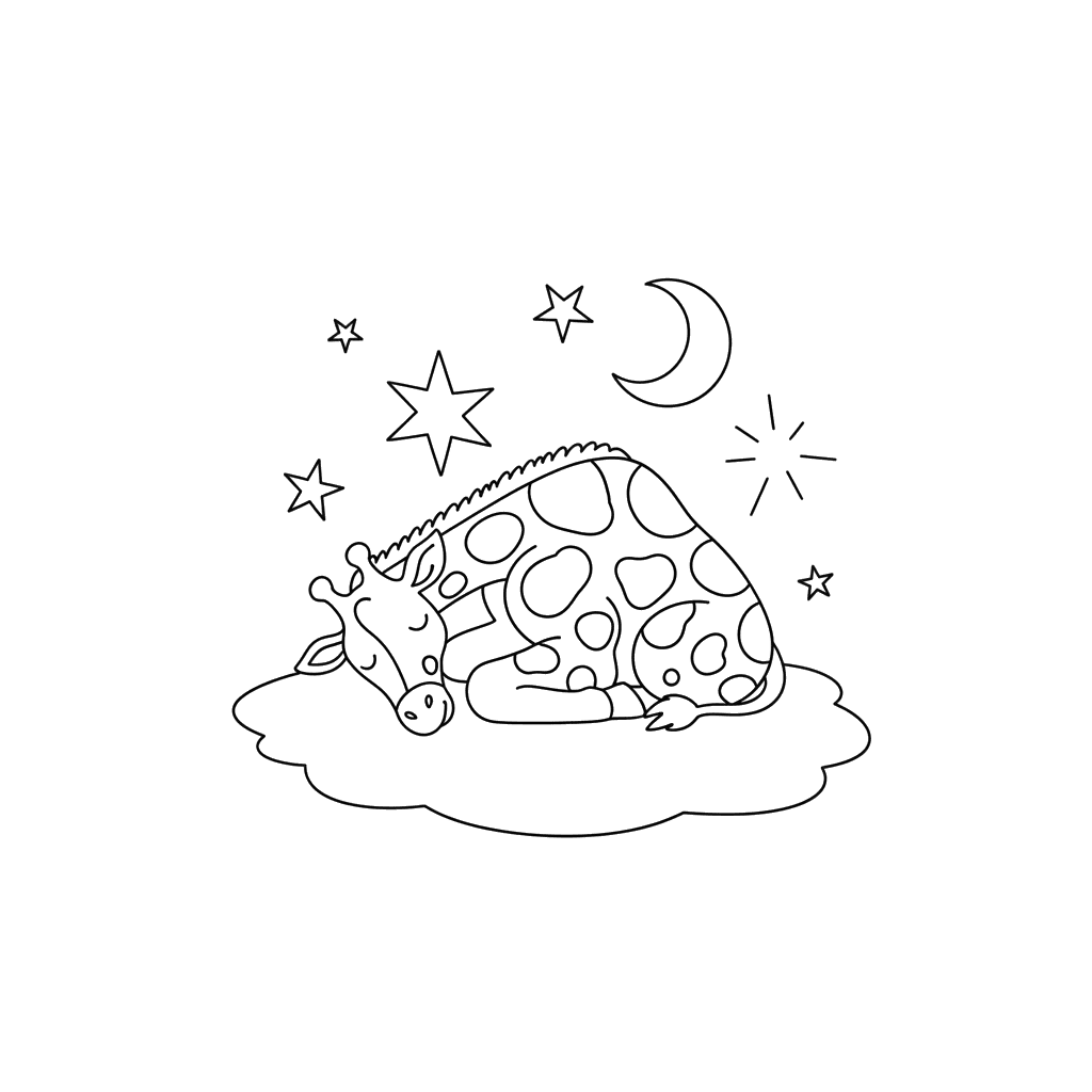 ColorBoom: Giraffe Sleeping Under the Stars Coloring Page