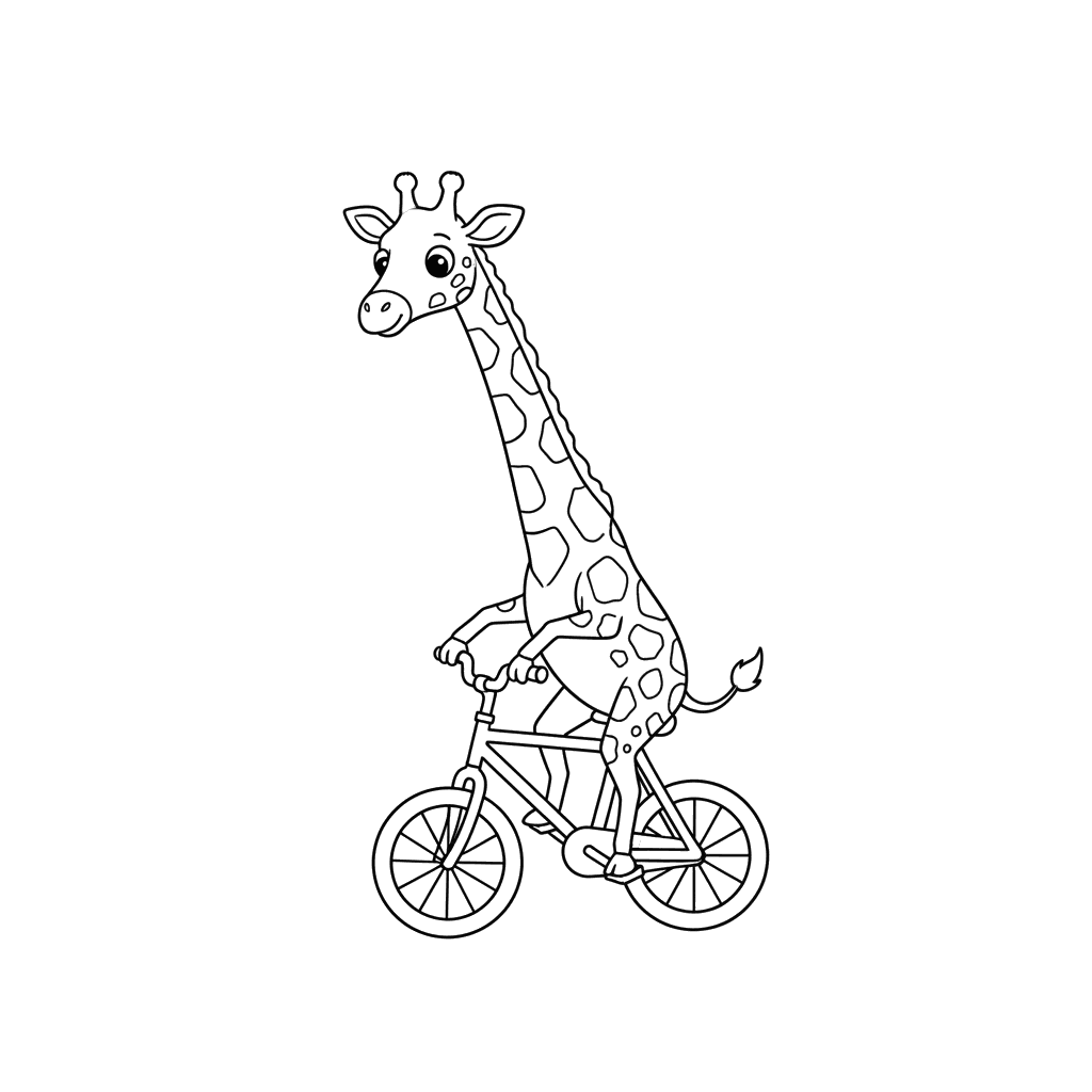 Giraffe Riding a Bicycle Coloring Page