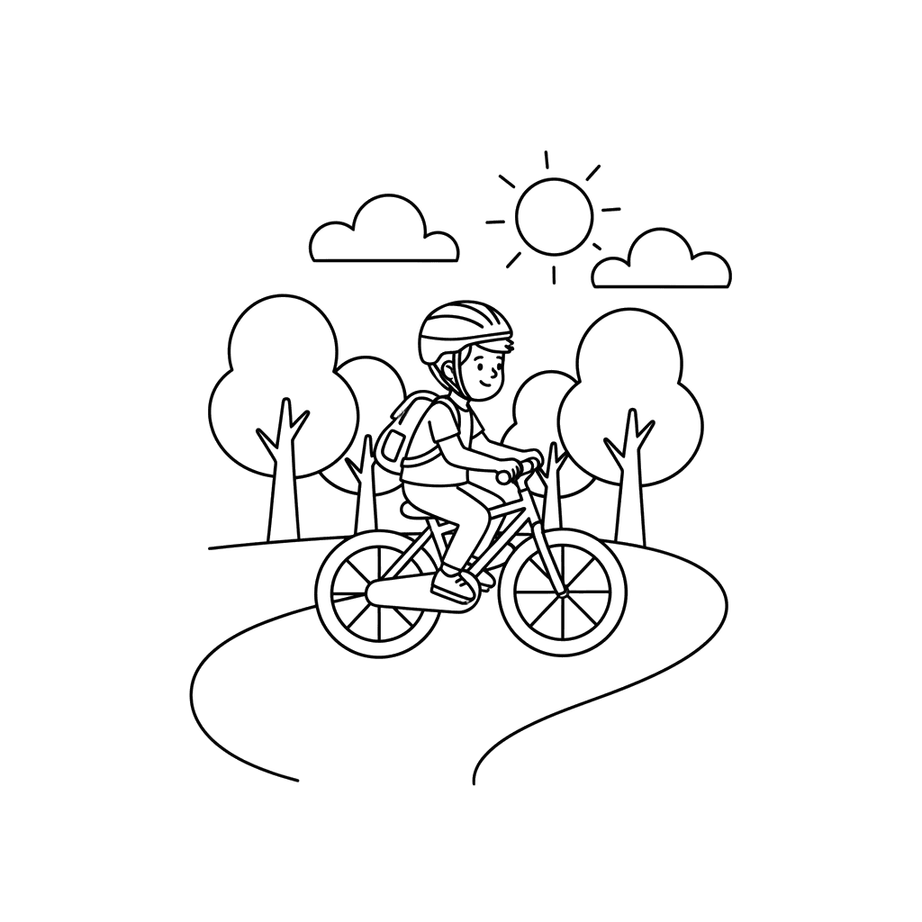 Children Riding Bikes Coloring Page