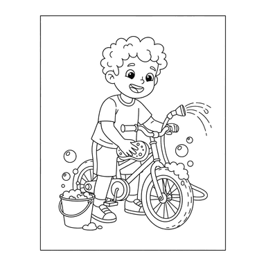 Boy Washing Bicycle Coloring Page