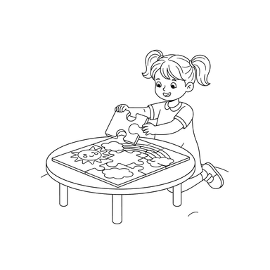 Dibujo para colorear: Niña haciendo un rompecabezas