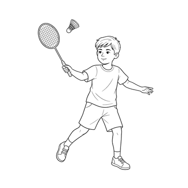 Boy Playing Badminton Coloring Page
