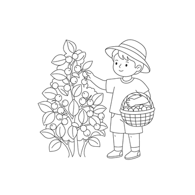 Coloriage "Garçon cueillant des baies"