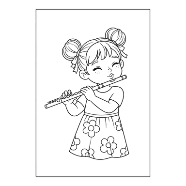 Coloriage Fille Jouant de la Flûte