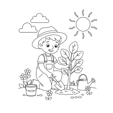 Boy Planting a Tree Coloring Page