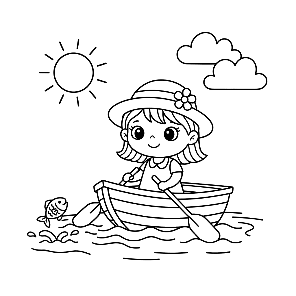 Girl in a Boat Coloring Page