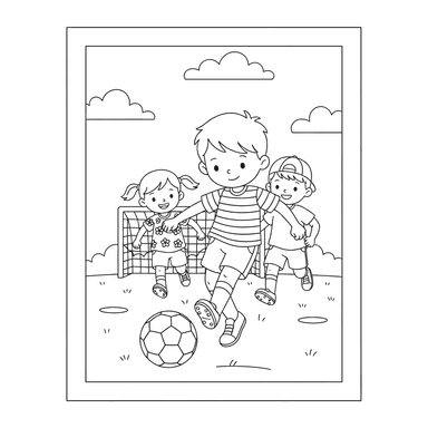 ColorBoom: Coloriage Garçon joue au football avec des amis