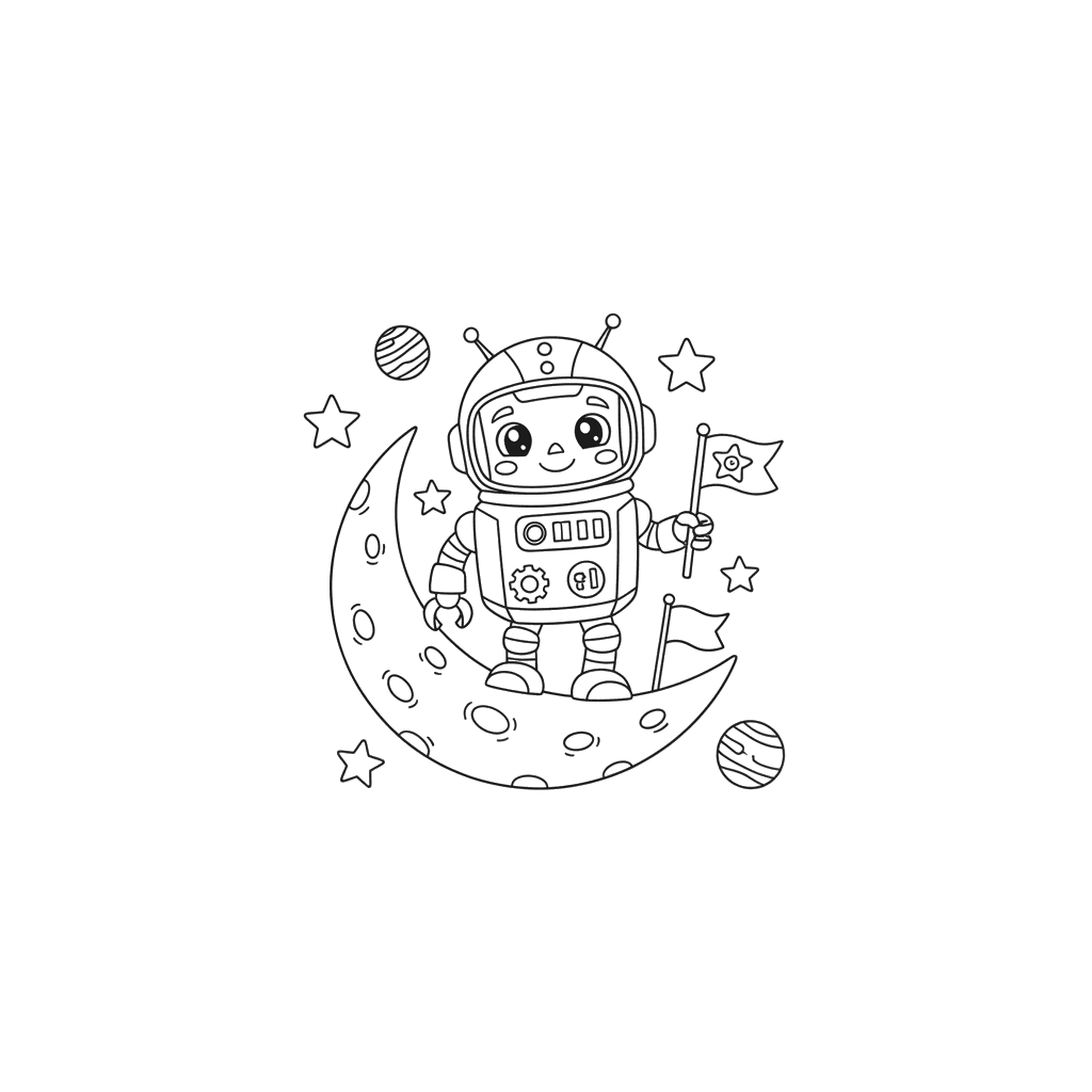 Robot on the Moon Coloring Page
