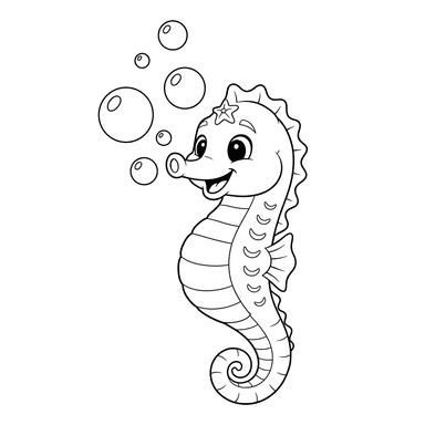 Coloriage Hippocampe Heureux Soufflant des Bulles