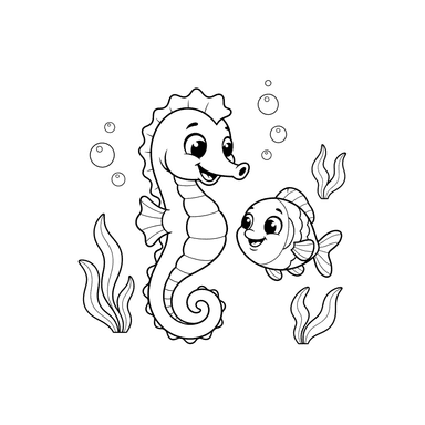 Coloriage Hippocampe et Poisson Danseurs