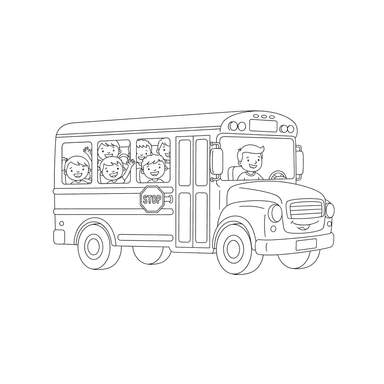 Coloriage Autobus Scolaire avec Enfants