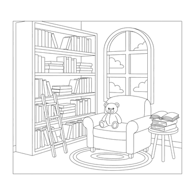 Cozy Library Corner Coloring Page