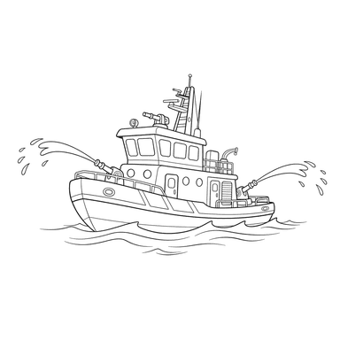 Fireboat on Water Coloring Page