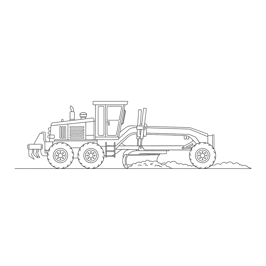 Grader Leveling a Dirt Road Coloring Page