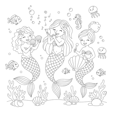 Coloriage Fête de Sirènes Sous l'Eau