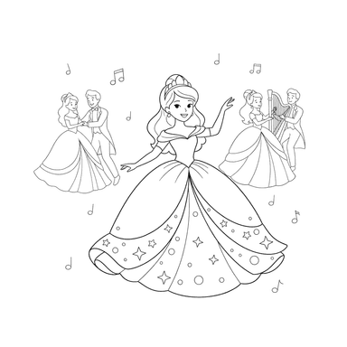 Dibujo para colorear: Princesa bailando en el baile