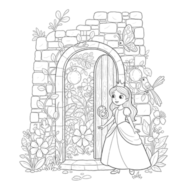 Princess's Secret Garden in the Tower Coloring Page