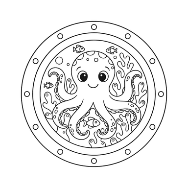 Coloriage Vue Sous-marine: Pieuvre & Coraux