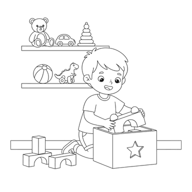 Ausmalbild: Aufräumen im Spielzimmer