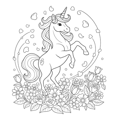 Unicorn Dancing in Flower Field Coloring Page